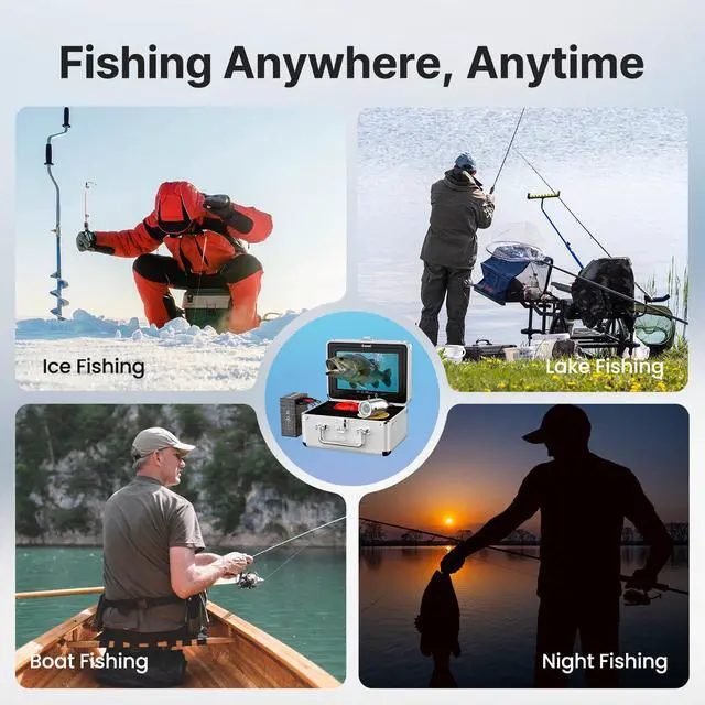 Alt view image 7 of 7 - 7" 1080P Underwater Fishing Camera DVR, IR Fish Finder w/ 15M Cable | 1024x600 IPS Screen, 12 IR LEDs, 8GB Card, 4500mAh 8H Low-Temp Battery, Waterproof for Boat, Lake & Ice Fishing