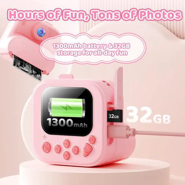 Alt view image 6 of 7 - Kids Camera Instant Print: 1080P HD Digital Camera for Kids - Girls for Age 3-12 - Toddler Cameras Toys Gift for 4 5 6 7 8 9 10 11 Years Old - Cool Presents Ideals for Birthday Pink