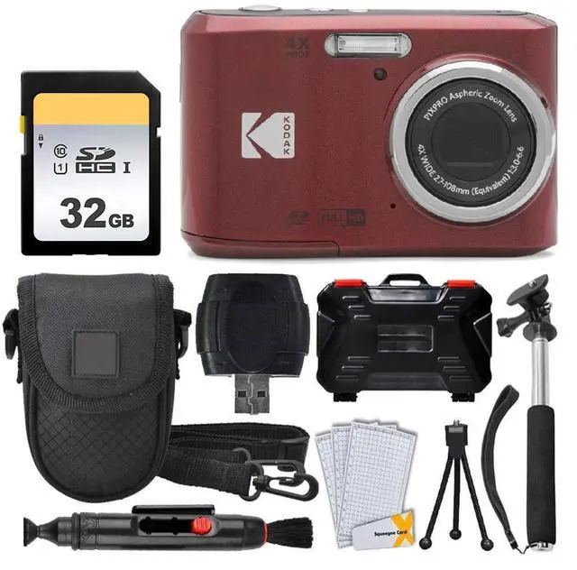 Main image of Kodak PIXPRO FZ45 Digital Camera + 32GB Memory Card + Point and Shoot Camera Case + Extendable Monopod + Lens Cleaning Pen + LCD Screen Protectors + Table Top Tripod Ultimate Bundle (Red)