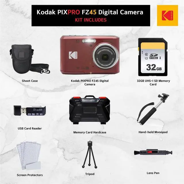 Alt view image 2 of 7 - Kodak PIXPRO FZ45 Digital Camera + 32GB Memory Card + Point and Shoot Camera Case + Extendable Monopod + Lens Cleaning Pen + LCD Screen Protectors + Table Top Tripod Ultimate Bundle (Red)