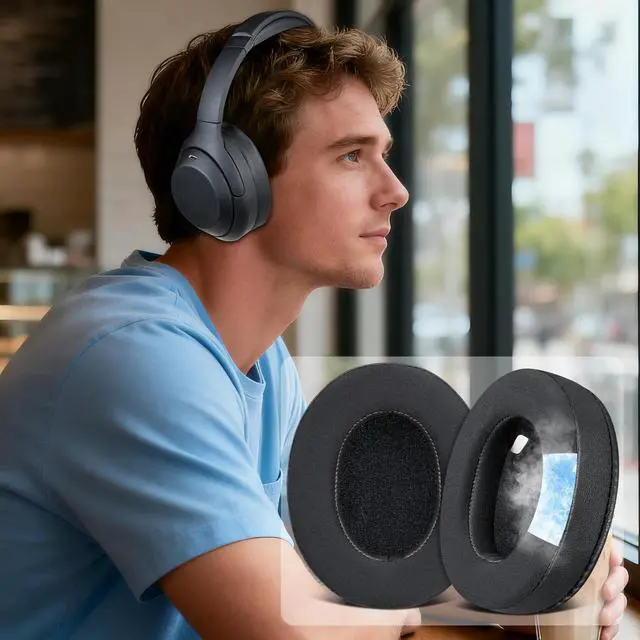 Alt view image 5 of 7 - Cooling Earpads for Sony WH-1000XM4 Headphones, Ear Pads Cushions with High-Density Noise Isolation Foam, Added Thickness, Without Affecting Sensor - Black