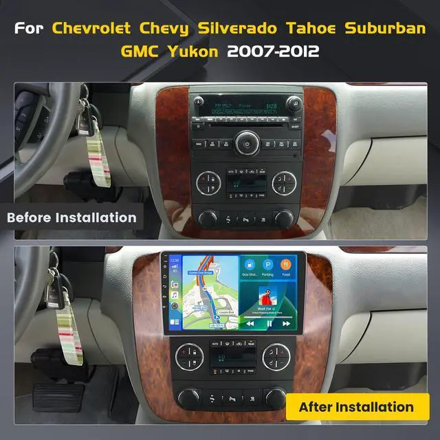 Alt view image 2 of 5 - Car Stereo for Chevrolet Silverado Tahoe Suburban GMC Yukon 2007-2012 | 9 Inch HD Touch Screen with 4+64GB storage, Silverado Radio with CarPlay Android Auto WiFi GPS Bluetooth FM/RDS 32EQ SWC