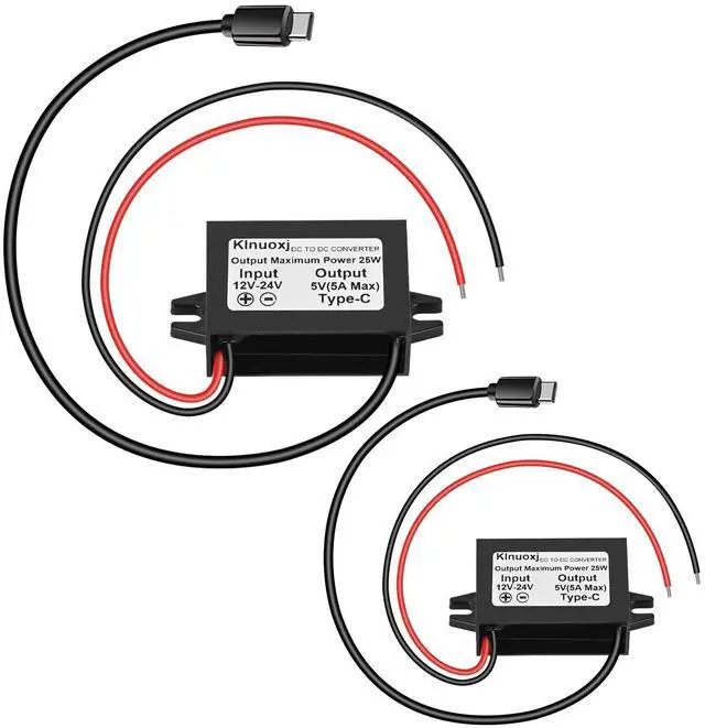 Main image of DC 12V/24V to 5V USB C Step Down Converter Type-C Interface 5A 25W Waterproof Buck Module Power Adapter Compatible with Raspberry Pi 4, Cell Phones 2-Pack