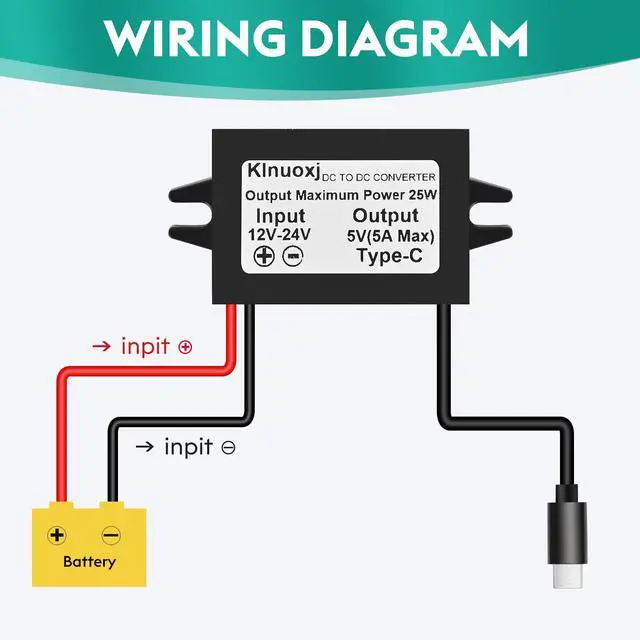Alt view image 3 of 6 - DC 12V/24V to 5V USB C Step Down Converter Type-C Interface 5A 25W Waterproof Buck Module Power Adapter Compatible with Raspberry Pi 4, Cell Phones 2-Pack