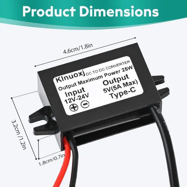 Alt view image 6 of 6 - DC 12V/24V to 5V USB C Step Down Converter Type-C Interface 5A 25W Waterproof Buck Module Power Adapter Compatible with Raspberry Pi 4, Cell Phones 2-Pack