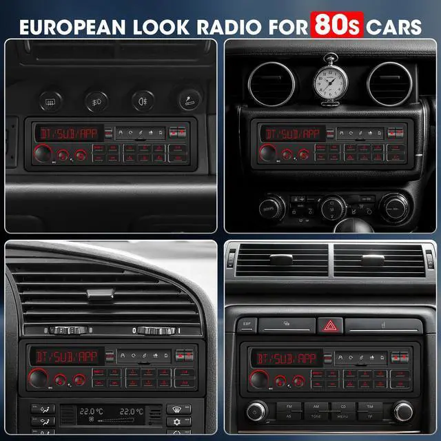 Alt view image 2 of 6 - Bluetooth Retro Car Stereo Receiver: Single Din European Classic Look Radio | 2 Subwoofer Outputs Pre-Amp AM FM USB SD AUX Type-C PD3.0 Fast Charge EQ SWC