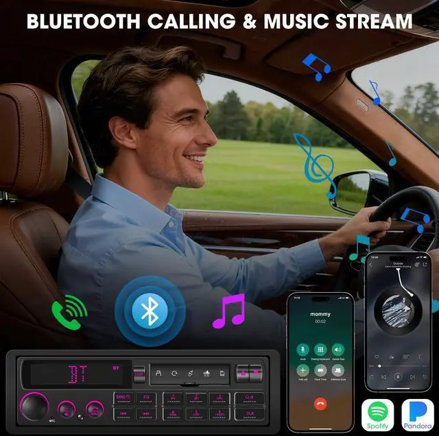 Alt view image 3 of 6 - Bluetooth Retro Car Stereo Receiver: Single Din European Classic Look Radio | 2 Subwoofer Outputs Pre-Amp AM FM USB SD AUX Type-C PD3.0 Fast Charge EQ SWC