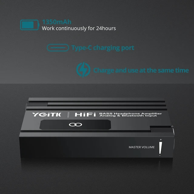 Alt view image 5 of 7 - Professional 16-600 Bluetooth Headphone Amplifier with Bass Boost,3.5mm Portable HiFi Earphone Amplifiers,Gain Switch Bass Volume Adjust & Aluminum Case,Rechargeble Headphone Amp for Laptop