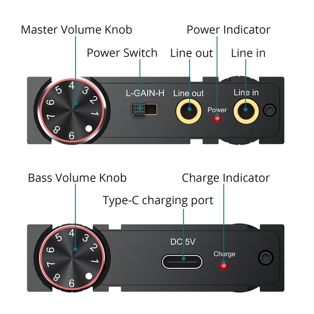Alt view image 6 of 7 - Professional 16-600 Bluetooth Headphone Amplifier with Bass Boost,3.5mm Portable HiFi Earphone Amplifiers,Gain Switch Bass Volume Adjust & Aluminum Case,Rechargeble Headphone Amp for Laptop