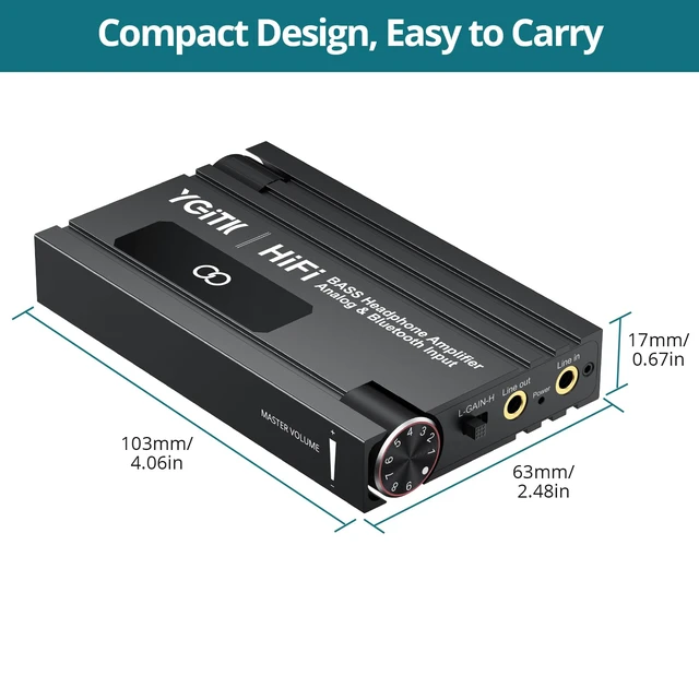 Alt view image 7 of 7 - Professional 16-600 Bluetooth Headphone Amplifier with Bass Boost,3.5mm Portable HiFi Earphone Amplifiers,Gain Switch Bass Volume Adjust & Aluminum Case,Rechargeble Headphone Amp for Laptop