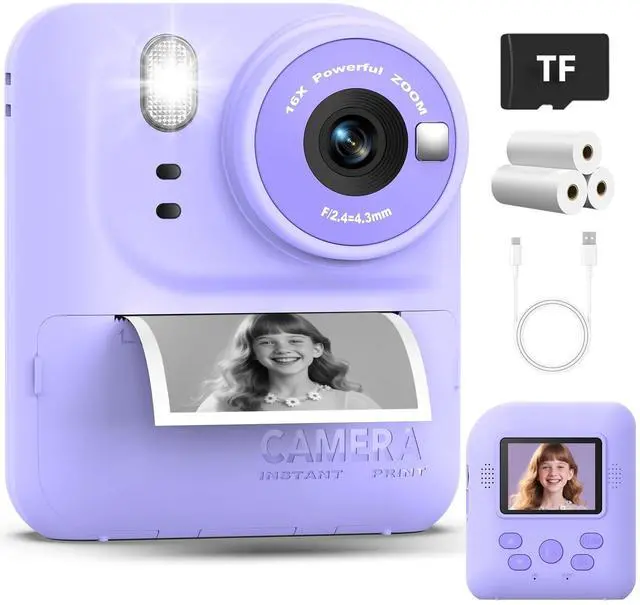 Main image of Kids Instant Print Camera Toys,1080P HD Toddler Digital Video Camera,Christmas Birthday Gifts for Girls Boys Age 3-12 Year Old - TF Card Included (Purple)