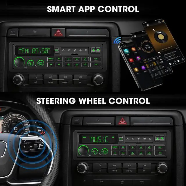 Alt view image 6 of 6 - Bluetooth Retro Car Stereo Receiver: Single Din European Classic Look Radio | 2 Subwoofer Outputs Pre-Amp AM FM USB SD AUX Type-C PD3.0 Fast Charge EQ SWC