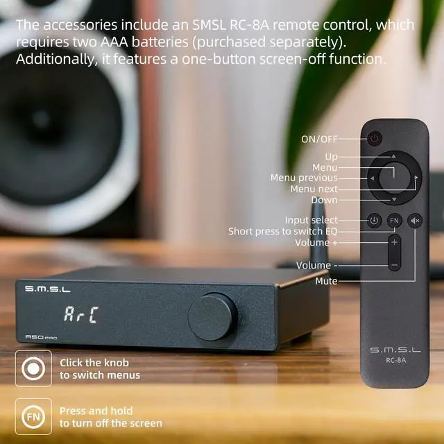 Alt view image 5 of 7 - A50 PRO HiFi Power Amplifier, High/Low pass filter 2.1-Channel, Infineon's MA12070P Chip, Bluetooth 5.0/USB/Optical/HDMI/AUX input Passive subwoofer with adjustable volume, with Remote Control