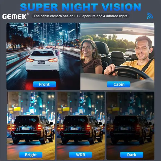 Alt view image 4 of 7 - 360 Degree View 4 Channel Dash Cam 5G WiFi & App Control, 2K Front and Rear Inside, Left and Right Dash Camera for Cars, Free 64GB TF Card, G-Sensor, Night Vision, 24 Hour Parking
