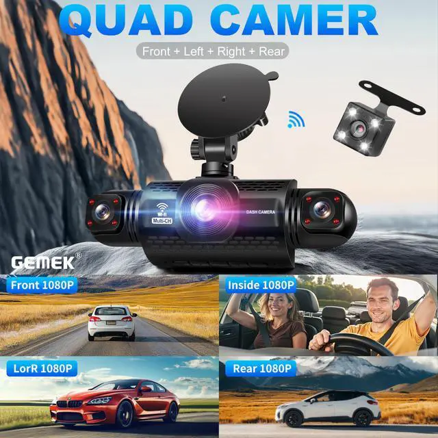 Alt view image 3 of 7 - 360 Degree View 4 Channel Dash Cam 5G WiFi & App Control, 2K Front and Rear Inside, Left and Right Dash Camera for Cars, Free 64GB TF Card, G-Sensor, Night Vision, 24 Hour Parking