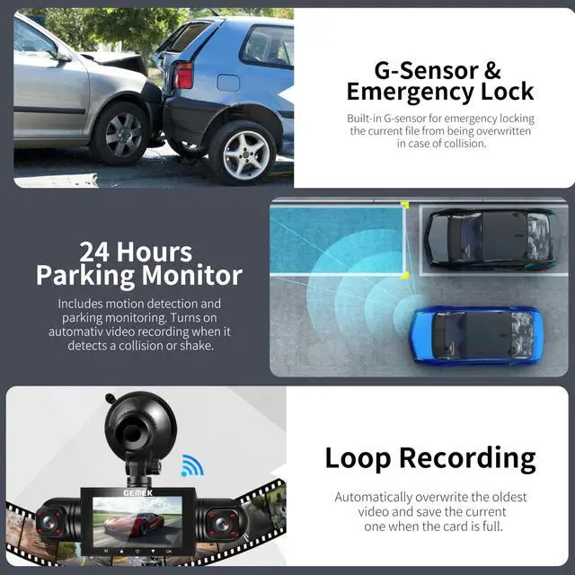 Alt view image 7 of 7 - 360 Degree View 4 Channel Dash Cam 5G WiFi & App Control, 2K Front and Rear Inside, Left and Right Dash Camera for Cars, Free 64GB TF Card, G-Sensor, Night Vision, 24 Hour Parking