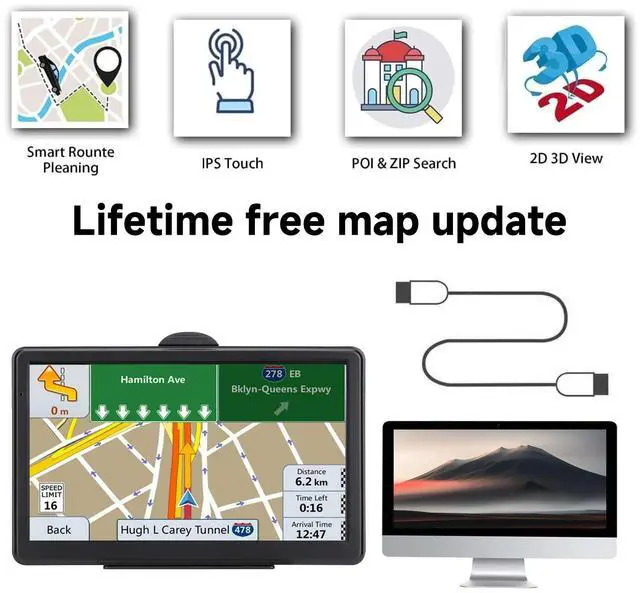 Alt view image 2 of 7 - 7" GPS Navigator for Car Truck RV, Car GPS Navigation System with 2026 Maps, Free Updates, Voice Guidance, Speed & Red-Light Camera Alerts, Custom Truck Routing, HD Touchscreen