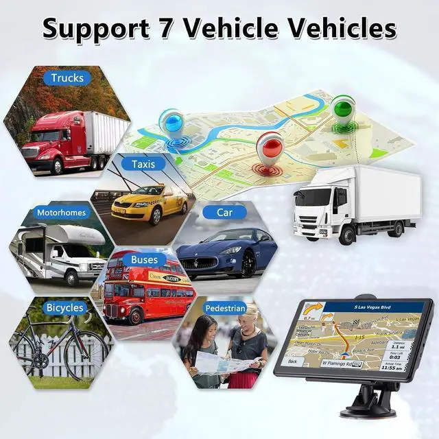 Alt view image 5 of 7 - 7" GPS Navigator for Car Truck RV, Car GPS Navigation System with 2026 Maps, Free Updates, Voice Guidance, Speed & Red-Light Camera Alerts, Custom Truck Routing, HD Touchscreen