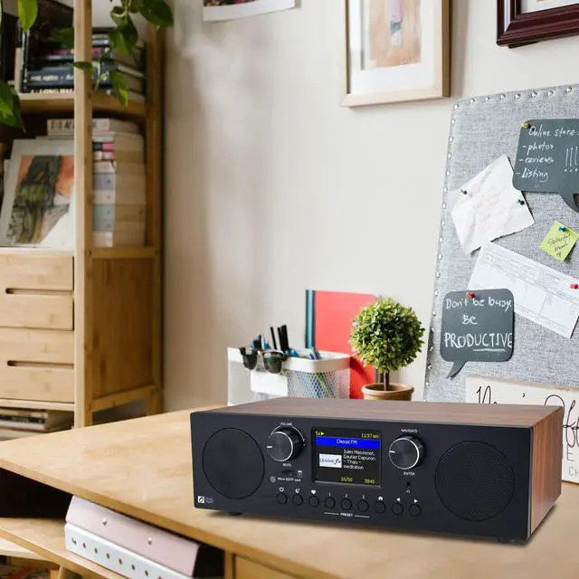 Alt view image 6 of 7 - Ocean Digital WR-800 FM Wi-Fi Internet Radio Stereo Speakers Micro SD Line Out Aux in 30,000+ Stations Stress Relief Relaxation Sleep Aid 2.8" Color Display Wooden Casing Black