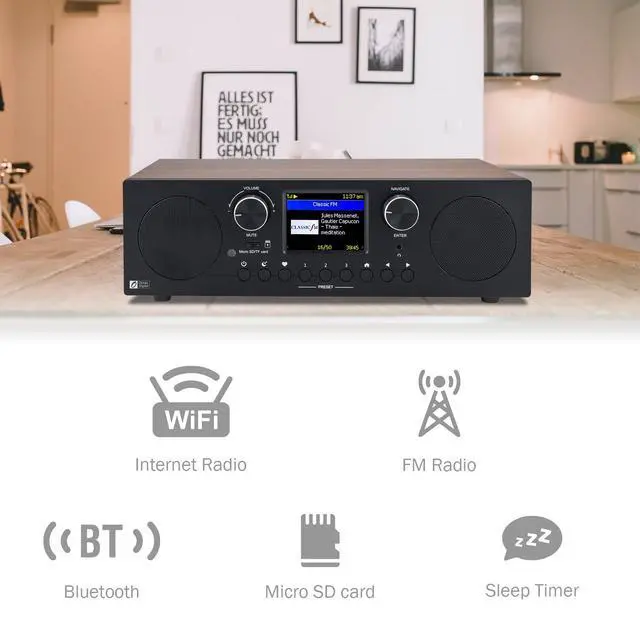 Alt view image 2 of 7 - Ocean Digital WR-800 FM Wi-Fi Internet Radio Stereo Speakers Micro SD Line Out Aux in 30,000+ Stations Stress Relief Relaxation Sleep Aid 2.8" Color Display Wooden Casing Black
