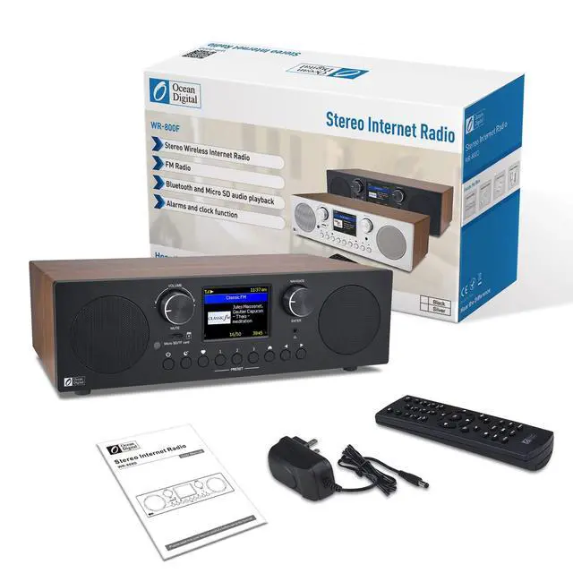 Alt view image 5 of 7 - Ocean Digital WR-800 FM Wi-Fi Internet Radio Stereo Speakers Micro SD Line Out Aux in 30,000+ Stations Stress Relief Relaxation Sleep Aid 2.8" Color Display Wooden Casing Black