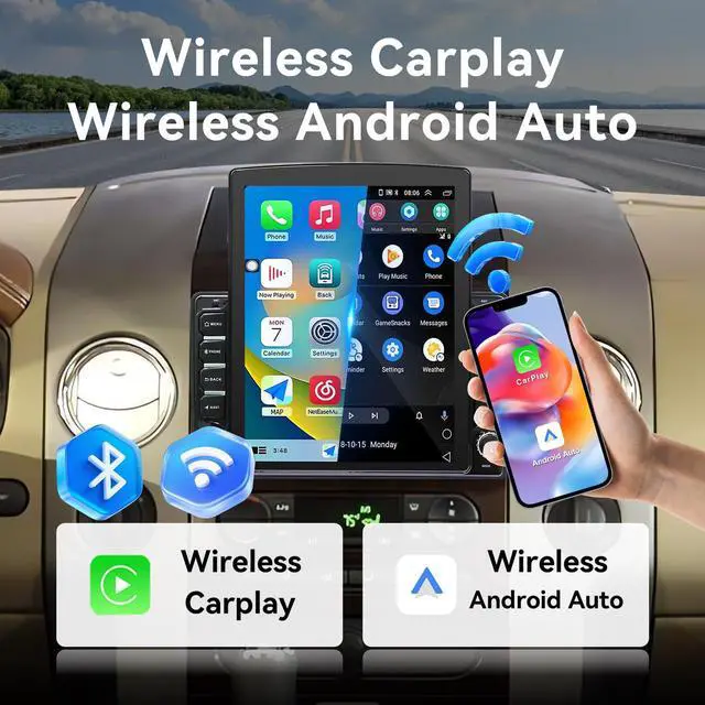 Alt view image 3 of 7 - 9.7" Android 14 Car Radio Stereo Compatible with Ford F150 2004 2005 2006 2007 2008 AHD Backup Camera Upgrade Wireless CarPlay & Android Auto Touch Screen GPS WiFi SWC FM Bluetooth 2+64G
