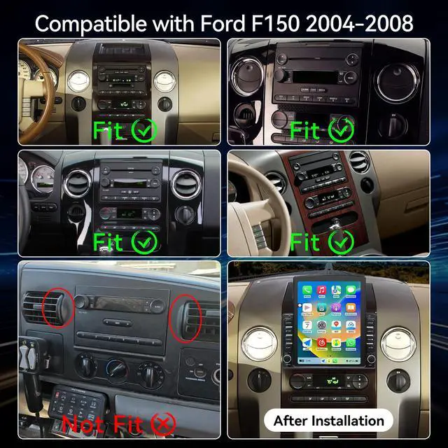 Alt view image 2 of 7 - 9.7" Android 14 Car Radio Stereo Compatible with Ford F150 2004 2005 2006 2007 2008 AHD Backup Camera Upgrade Wireless CarPlay & Android Auto Touch Screen GPS WiFi SWC FM Bluetooth 2+64G
