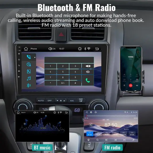 Alt view image 5 of 7 - Car Stereo MP5 Player for Honda CRV 2007-2011 Car Radio with Apple Carplay Android Auto Mirror Link, 9" Touch Screen Radio with Bluetooth Backup Camera FM SWC Dual USB Input
