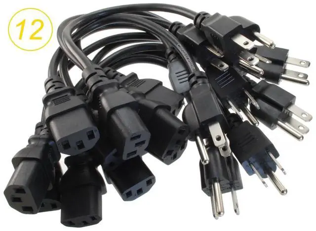 Alt view image 2 of 4 - CablesOnline 12-Pack 1ft. Short 3-Conductor PC Power Cord, 18AWG NEMA 5-15P to IEC-60320-C13 Cable, PC-111-12
