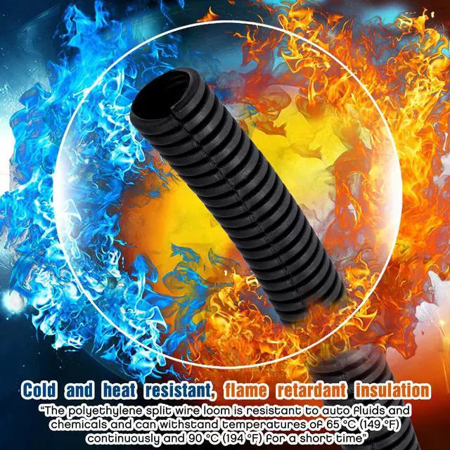 Alt view image 3 of 6 - 1/4, 3/8, 1/2, 3/4'' X 10 ft Split Wire Loom Cord Protector Tubing Split Conduit Protector Tubing Convoluted Tube Flexible Electrical Wire Cover Protective Sleeves(Black)