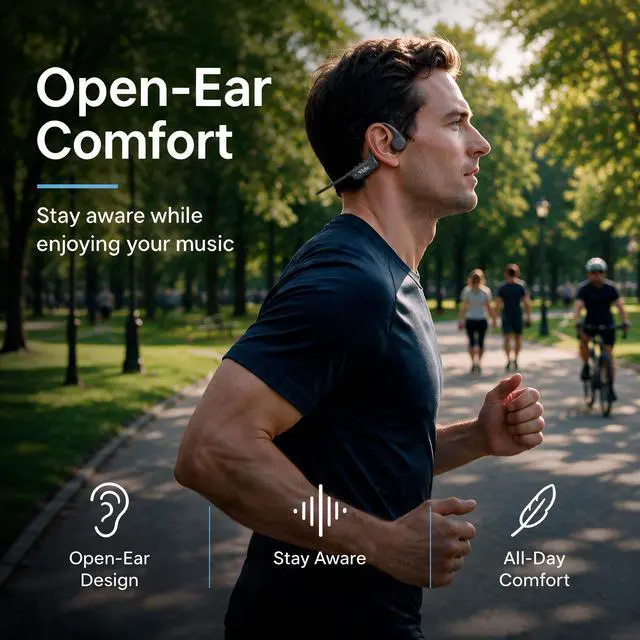 Alt view image 2 of 7 - Bone Conduction Headphones, Open Ear Headphones, Bluetooth 6.0 | Lightweight Sports Headphones for Running & Workouts, Clear Sound, 10H Playtime and IP54 Sweat Resistance for Daily Use