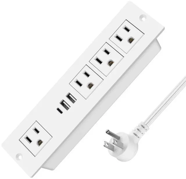 Main image of Recessed Power Strip with PD 20W USB-C, Flush Mounted Drawer Outlet, 4 Outlets & 3 USB Ports, Conference Desktop Built in Power Strip, 6FT Extension Cord(White)