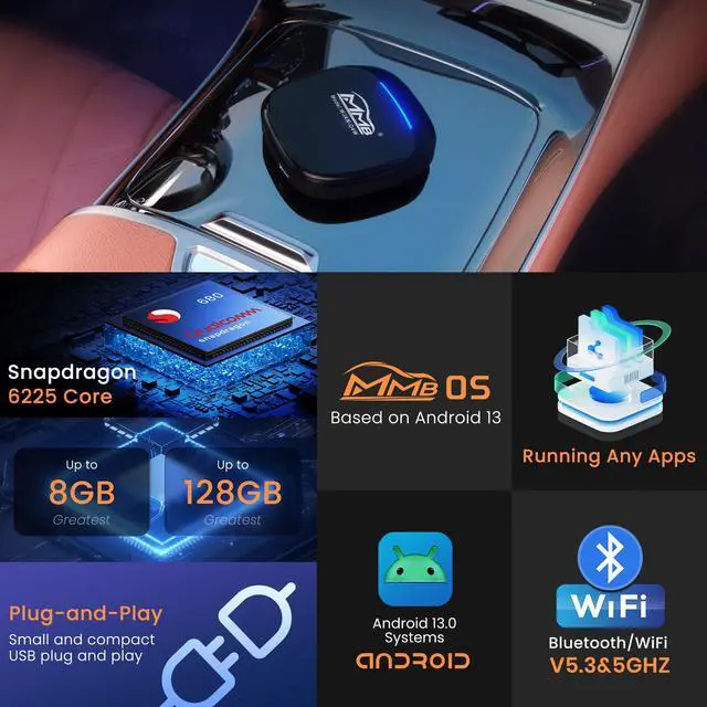 Alt view image 3 of 7 - MAX 5.0 Magic Ai Box Wireless Carplay & Android Auto Adapter, Android 13, 8+128GB, 8Core, Box Support Disney+, NetfIix,YouTube,Google Store,TF-Card,HDMI and More