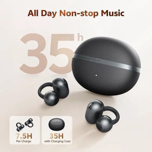 Alt view image 3 of 7 - Crossky C50 Clip On Earbuds Open Ear Wireless Bluetooth 6.0 Headphones with 4 Mic, 35H Playtime Ear Cuff Earbuds Comfortable for Running/Fintness, IPX5 Waterproof, Ultra Lightweight