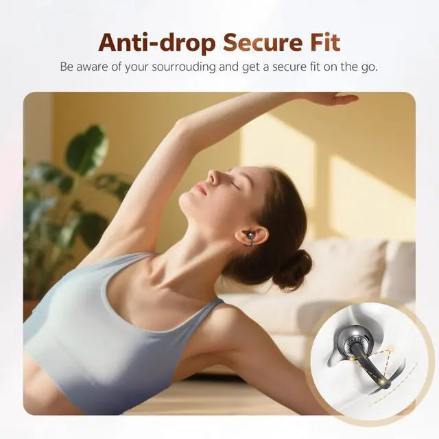 Alt view image 6 of 7 - Crossky C50 Clip On Earbuds Open Ear Wireless Bluetooth 6.0 Headphones with 4 Mic, 35H Playtime Ear Cuff Earbuds Comfortable for Running/Fintness, IPX5 Waterproof, Ultra Lightweight