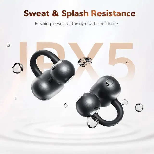 Alt view image 5 of 7 - Crossky C50 Clip On Earbuds Open Ear Wireless Bluetooth 6.0 Headphones with 4 Mic, 35H Playtime Ear Cuff Earbuds Comfortable for Running/Fintness, IPX5 Waterproof, Ultra Lightweight