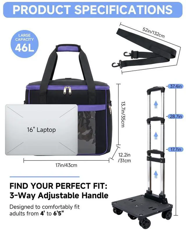 Alt view image 2 of 7 - 5-Wheel Rolling Tote Bag for 15.6 in Laptop | Rolling tote for teachers, nurses & crafters; Spacious compartment fits 15.6 inch laptop; Smooth 5-wheel rolling design