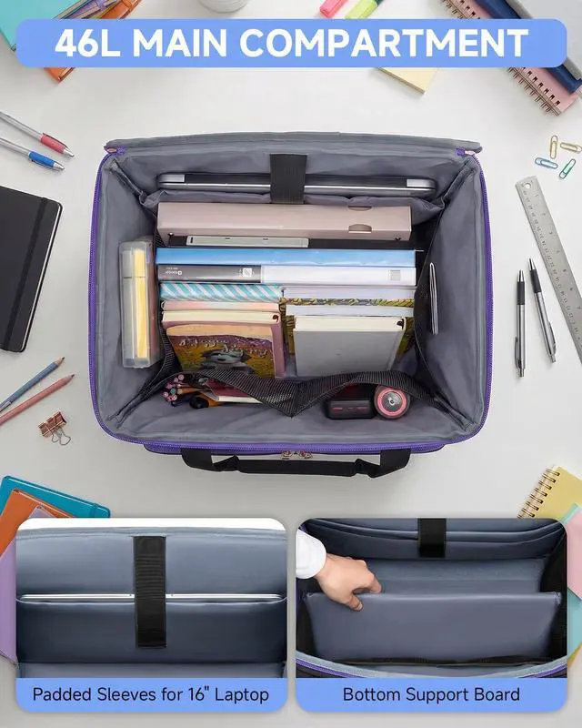 Alt view image 4 of 7 - 5-Wheel Rolling Tote Bag for 15.6 in Laptop | Rolling tote for teachers, nurses & crafters; Spacious compartment fits 15.6 inch laptop; Smooth 5-wheel rolling design
