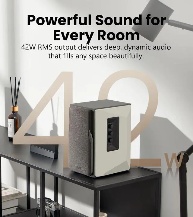 Alt view image 2 of 7 - R1380T Powered Bookshelf Speakers, 2.0 Stereo Active Near Field Monitors, Studio Monitor Speaker, 42 Watts RMS (Black) | 2.0 Stereo Active Near Field Monitors, Studio Monitor Speaker