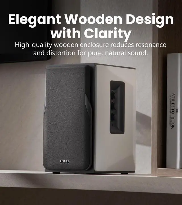 Alt view image 5 of 7 - R1380T Powered Bookshelf Speakers, 2.0 Stereo Active Near Field Monitors, Studio Monitor Speaker, 42 Watts RMS (Black) | 2.0 Stereo Active Near Field Monitors, Studio Monitor Speaker