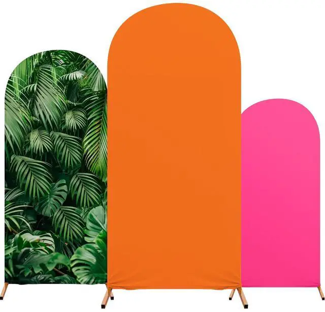 Main image of Set of 3 Hawaii Arch Backdrop Cover, 4ft, 5ft, 6ft Tropical Theme Birthday Party Decoration, Spandex Fitted Arch Stand Covers for Summer Beach Birthday Party (Rose Red, Orange,Hawaii)