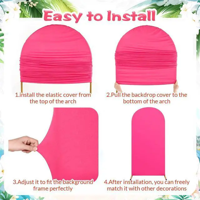 Alt view image 3 of 7 - Set of 3 Hawaii Arch Backdrop Cover, 4ft, 5ft, 6ft Tropical Theme Birthday Party Decoration, Spandex Fitted Arch Stand Covers for Summer Beach Birthday Party (Rose Red, Orange,Hawaii)