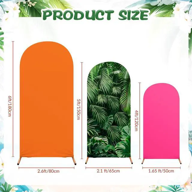 Alt view image 4 of 7 - Set of 3 Hawaii Arch Backdrop Cover, 4ft, 5ft, 6ft Tropical Theme Birthday Party Decoration, Spandex Fitted Arch Stand Covers for Summer Beach Birthday Party (Rose Red, Orange,Hawaii)