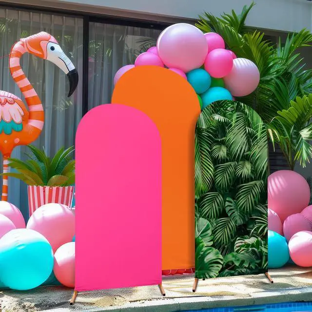 Alt view image 5 of 7 - Set of 3 Hawaii Arch Backdrop Cover, 4ft, 5ft, 6ft Tropical Theme Birthday Party Decoration, Spandex Fitted Arch Stand Covers for Summer Beach Birthday Party (Rose Red, Orange,Hawaii)