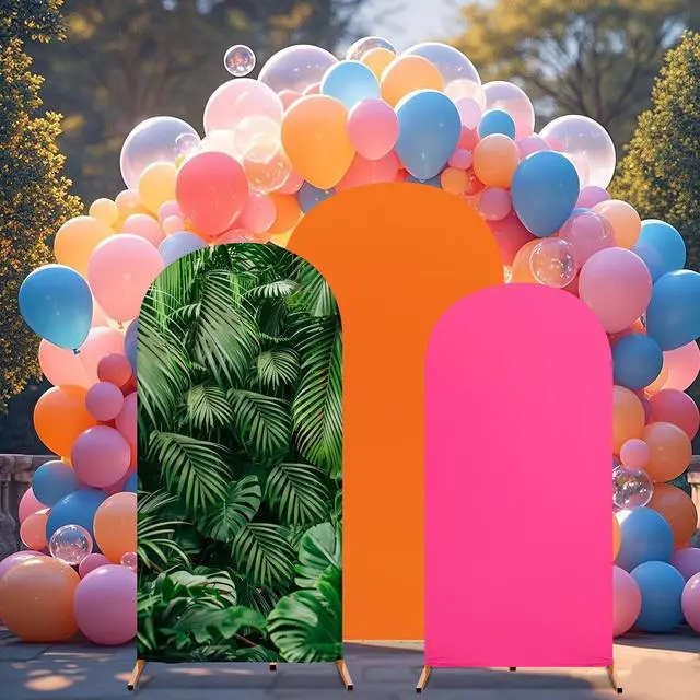 Alt view image 6 of 7 - Set of 3 Hawaii Arch Backdrop Cover, 4ft, 5ft, 6ft Tropical Theme Birthday Party Decoration, Spandex Fitted Arch Stand Covers for Summer Beach Birthday Party (Rose Red, Orange,Hawaii)