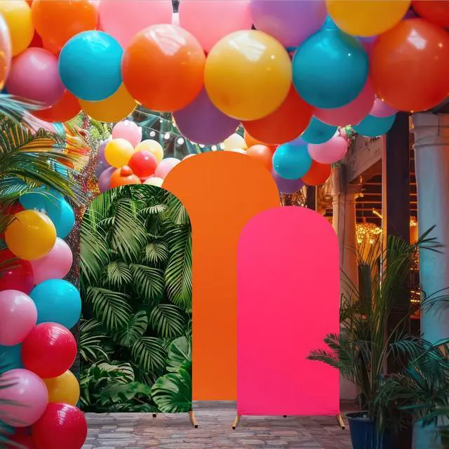 Alt view image 7 of 7 - Set of 3 Hawaii Arch Backdrop Cover, 4ft, 5ft, 6ft Tropical Theme Birthday Party Decoration, Spandex Fitted Arch Stand Covers for Summer Beach Birthday Party (Rose Red, Orange,Hawaii)