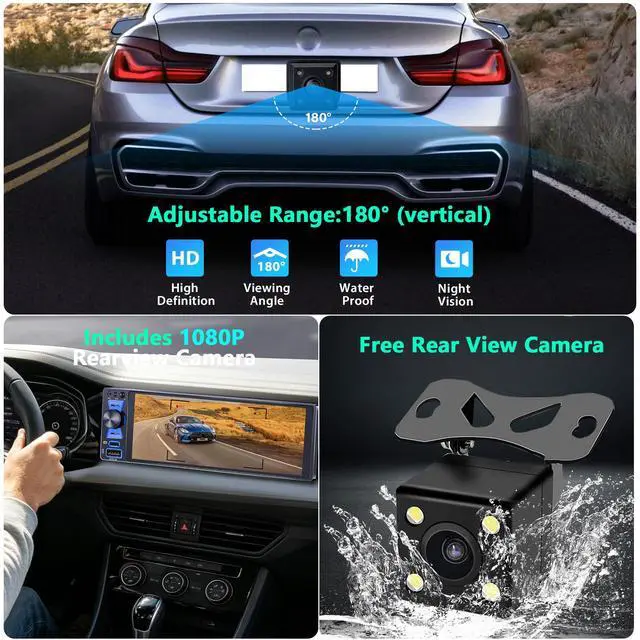 Alt view image 6 of 7 - Single Din Radio, 6.5 Inch Touchscreen Car Stereo with Bluetooth Wireless & Wired CarPlay/Android Auto, Mirror Link, Backup Camera, GPS, USB & Type-C, FM/AM, SWC, EQ, Built-in MIC (Black)