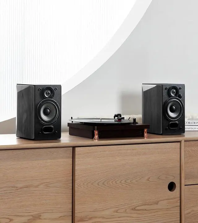 Alt view image 7 of 7 - R1380T Powered Bookshelf Speakers, 2.0 Stereo Active Near Field Monitors, Studio Monitor Speaker, 42 Watts RMS (Black) | 2.0 Stereo Active Near Field Monitors, Studio Monitor Speaker