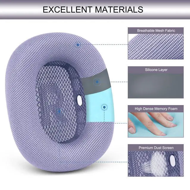 Alt view image 3 of 7 - Upgraded Ear Cushions Replacement Earpads for AirPods Max 1 & 2 Headphones, Mesh Fabric Ear Pads Ear Covers Cups with Memory Foam and Magnet for AirPods Max (Purple)
