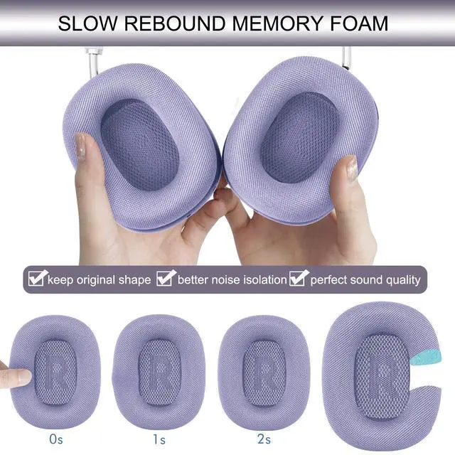 Alt view image 4 of 7 - Upgraded Ear Cushions Replacement Earpads for AirPods Max 1 & 2 Headphones, Mesh Fabric Ear Pads Ear Covers Cups with Memory Foam and Magnet for AirPods Max (Purple)